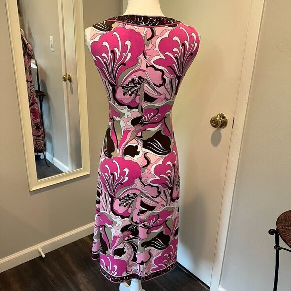 Tahari Arthur S. Levine Pink & Brown Sleeveless Floral Midi Dress, Size 2 - Picture 10 of 16